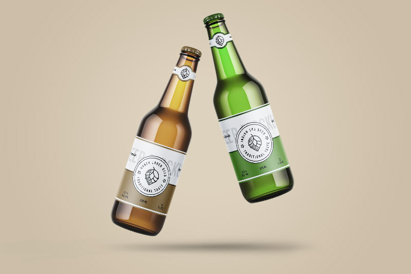 Two Levitating Beer Bottles - Free PSD Mockup