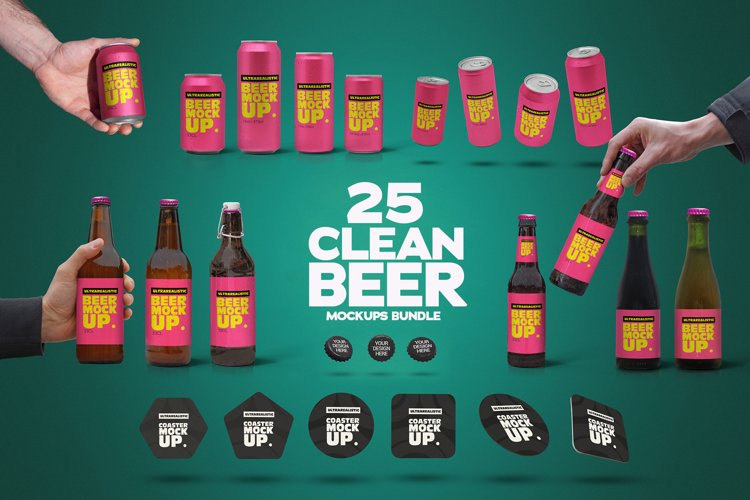 25 Clear Beer Mockups Bundle