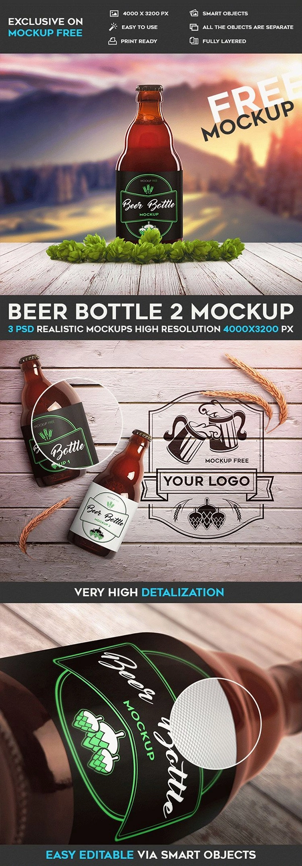 2 Beer Bottle Branding Mockup