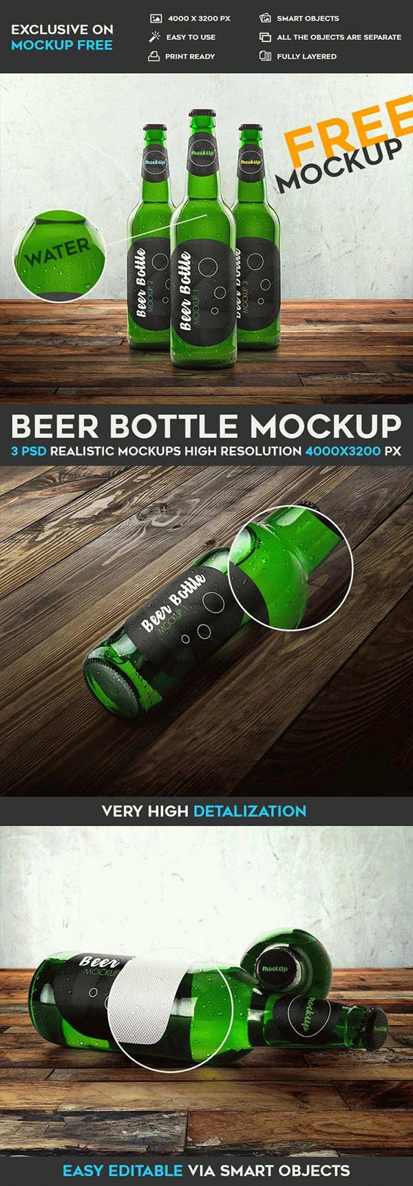 3 Beer Bottles – Free PSD Mockup
