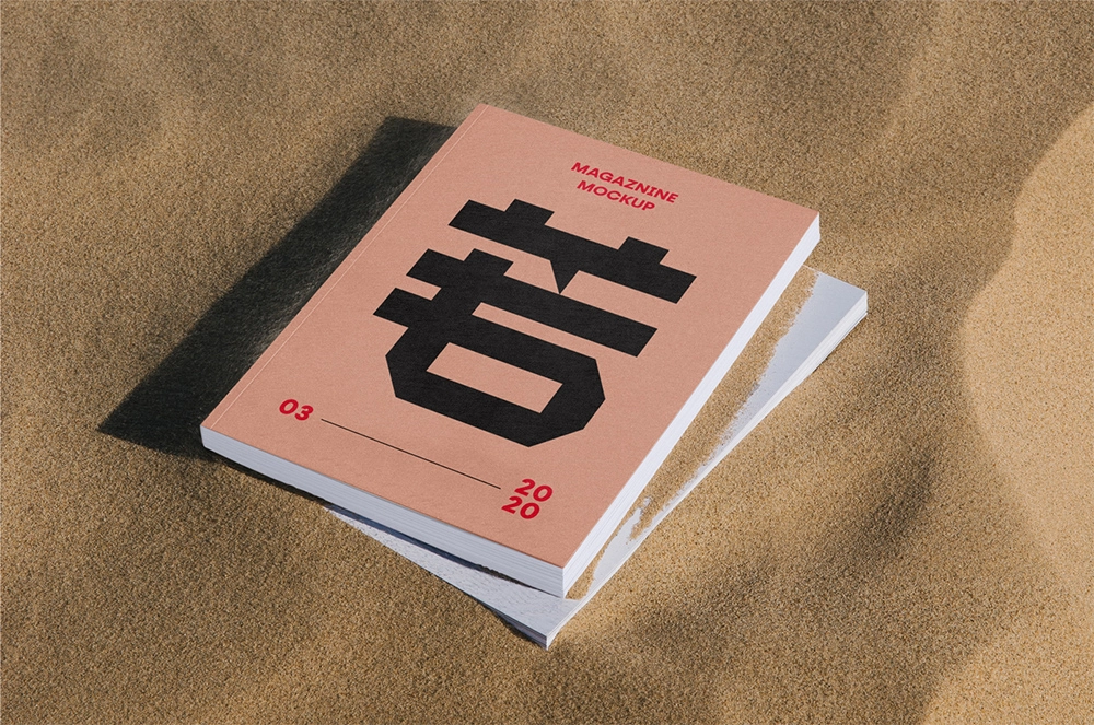 Thick Magazine in Sand - Free PSD Mockup