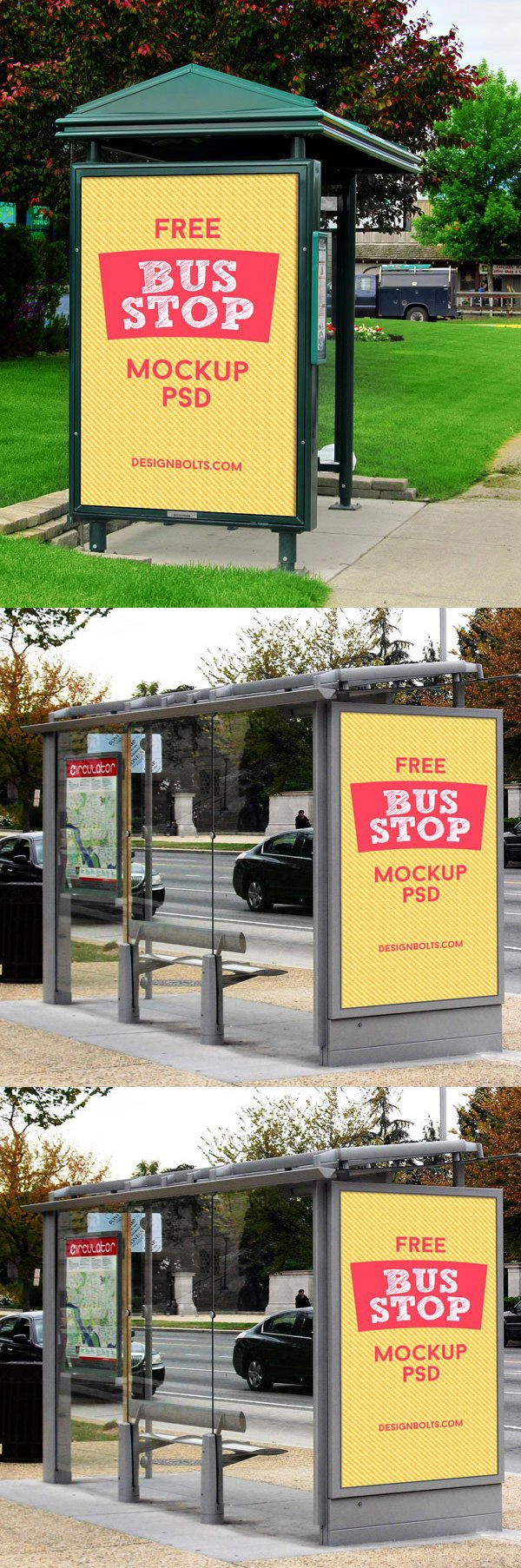 3 Free HQ Outdoor Advertising Bus Stop Mockup PSD