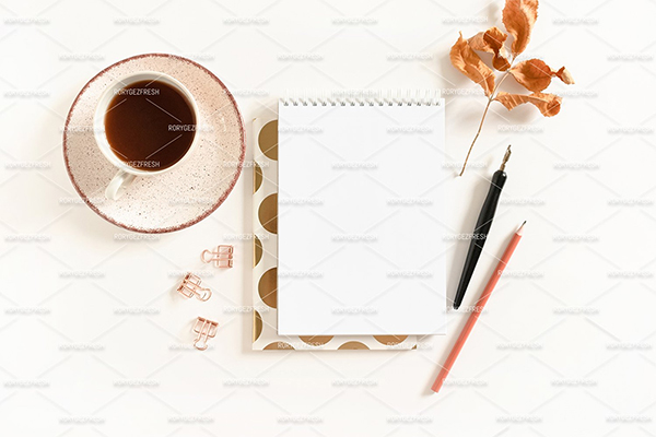 Notepad Mockup with Coffee Mug