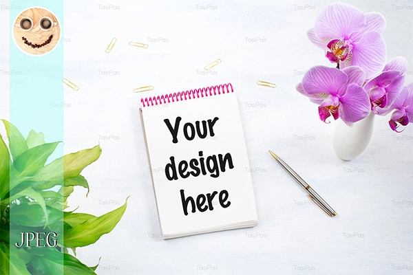 Notepad Mockup with Pink Orchid