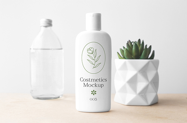 Cosmetics Bottle with Plant PSD Mockup