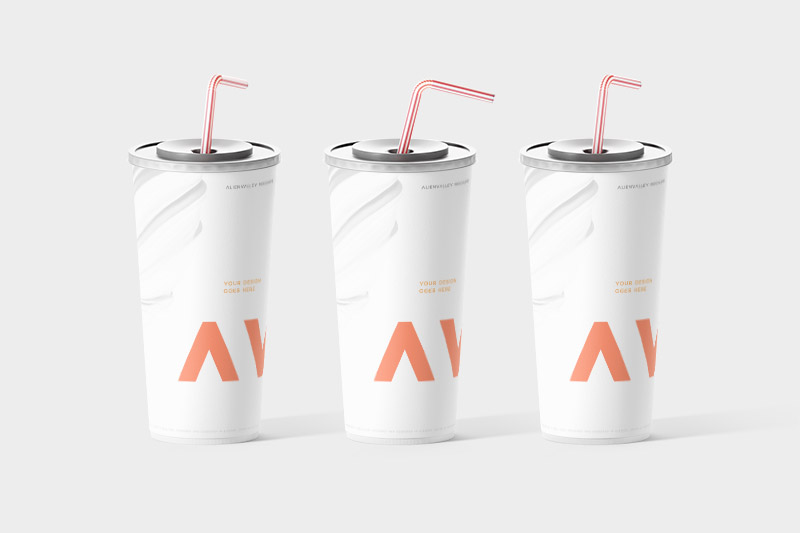 3 Paper Cups with Straw - Free PSD Mockup
