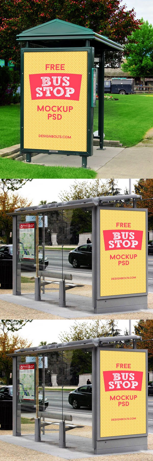 3 Free HQ Outdoor Advertising Bus Stop Mockup