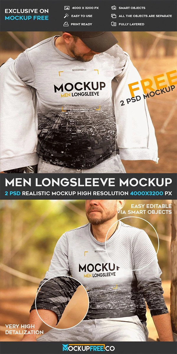 Men Longsleeve – 2 Free PSD Mockups