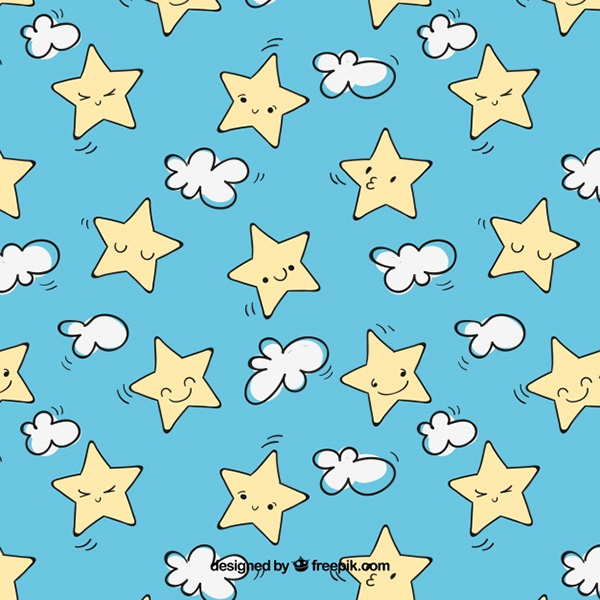 Blue Pattern with Cute Stars and Clouds