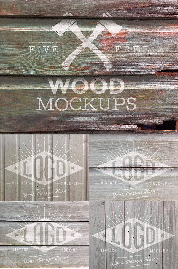 5 Free Weathered Wood Logo Mock Ups