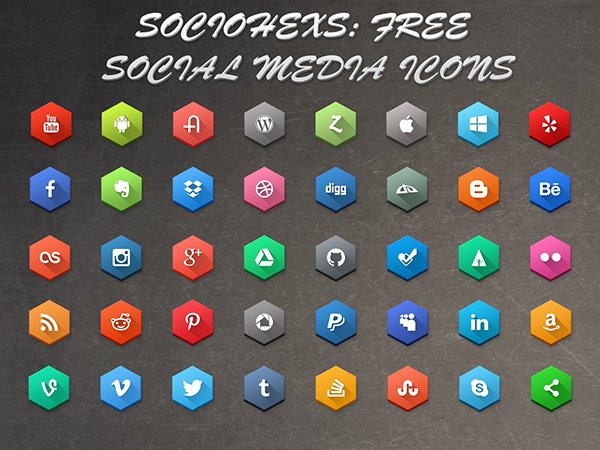 SocioHexs: 40 Free Hexagonal Social Media Icons