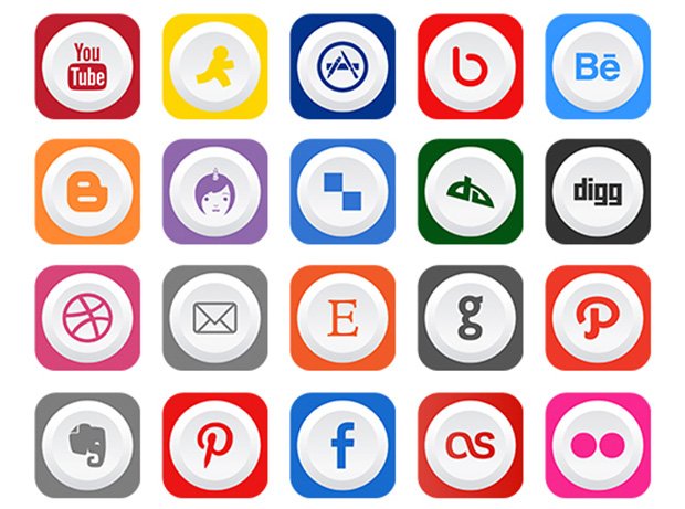 40 Rounded Flat Social Media Icons