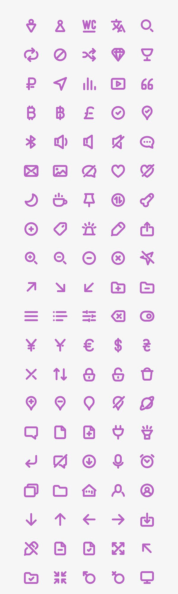 100 Bold Purple Line Icons