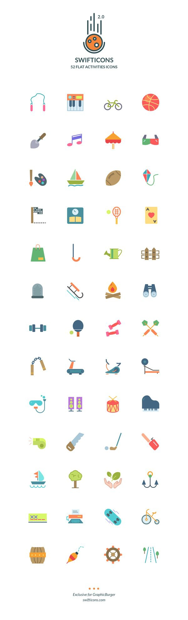 Swifticons – 52 Flat Activities Icons