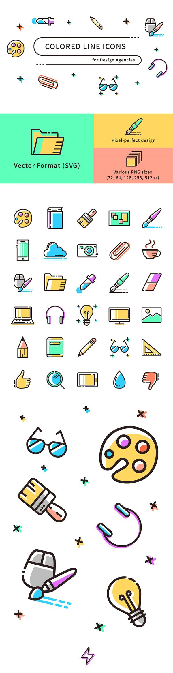 Colored Line Icons (SVG, PNG)