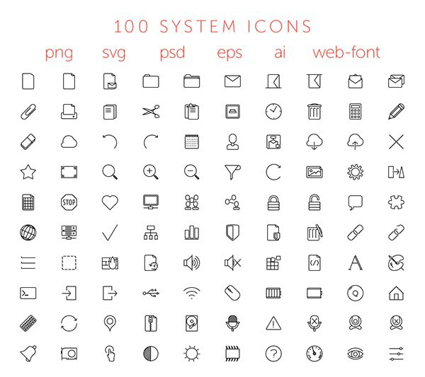 100 Free System Icons