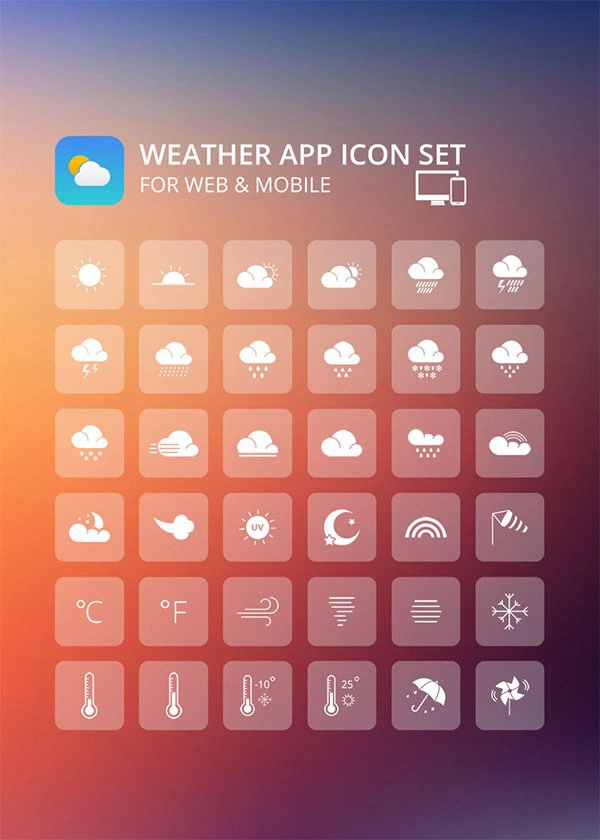 Weather App Icon Set For Mobile and Web