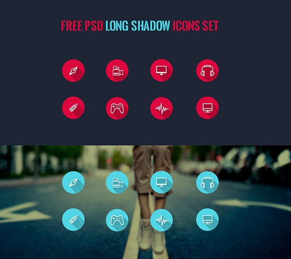Free PSD Long Shadow Icon Set