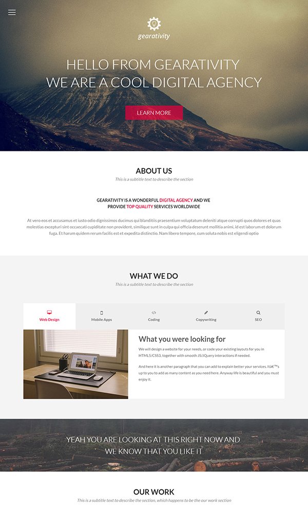 Gearativity – Free One-Page Responsive HTML5/CSS3 Template