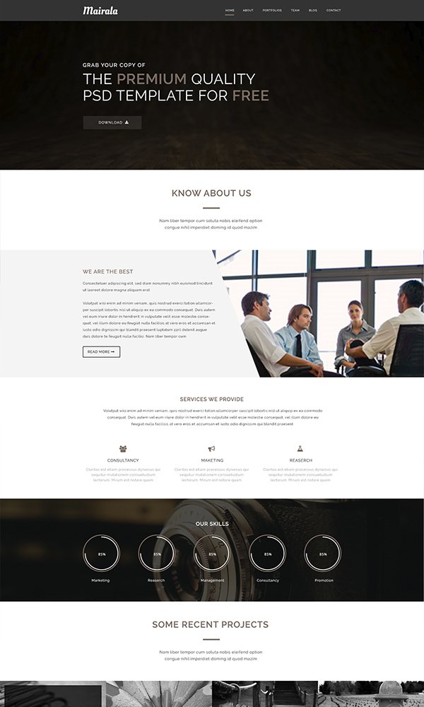 MAIRALA - Free One Page Corporate Agency PSD Template