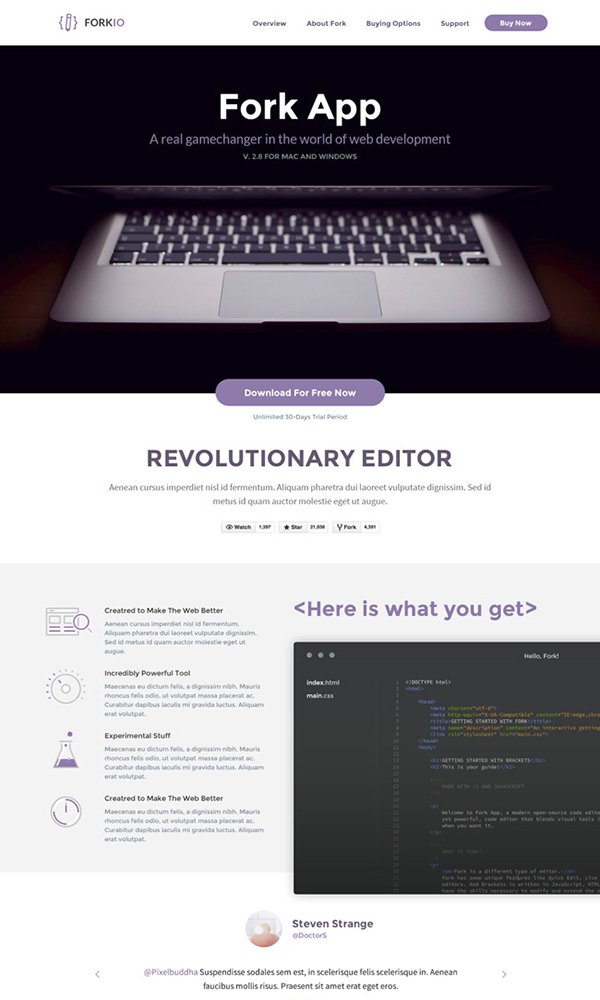 Forkio One Page Free PSD Website Template