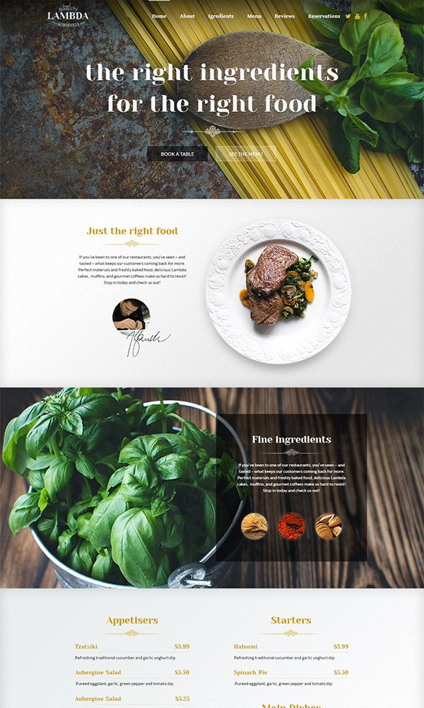 Free One Page Restaurant PSD Web Template