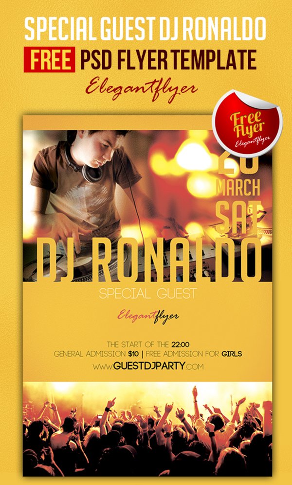 Special Guest DJ Ronaldo – Club and Party Free Flyer PSD Template + Facebook Cover