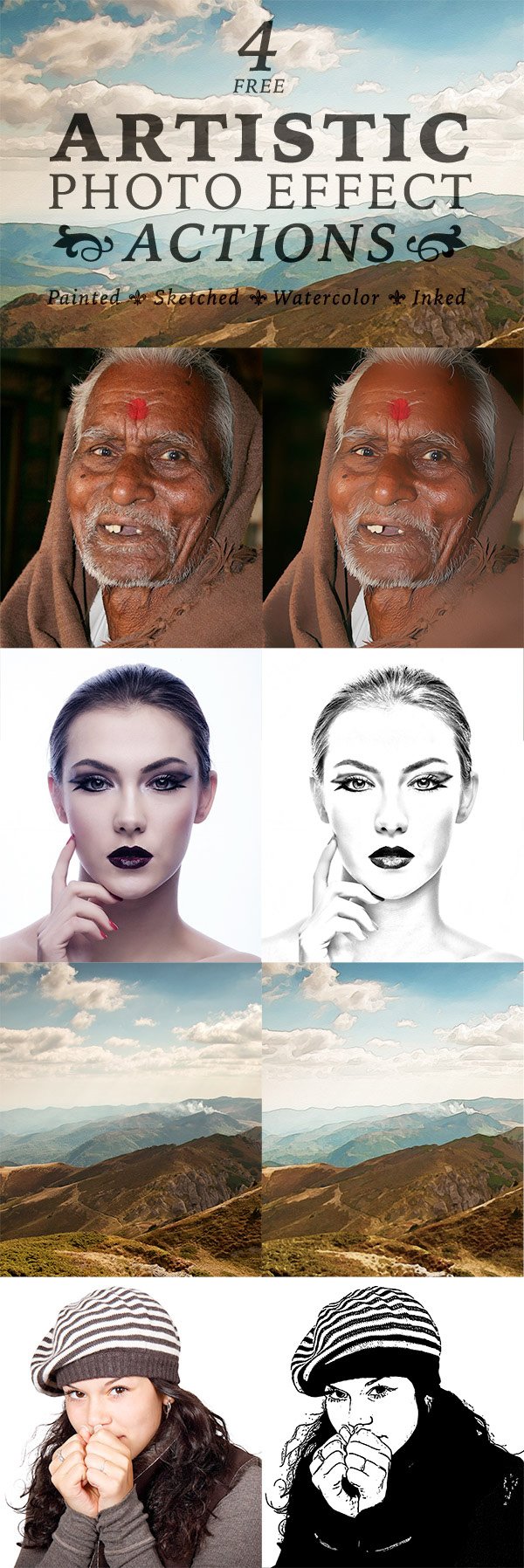 4 Free Artistic Paint, Sketch & Ink Photo Effect Actions
