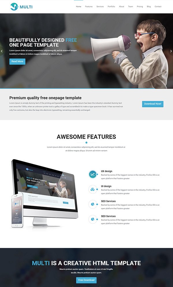 Multi – Free Responsive OnePage HTML Template