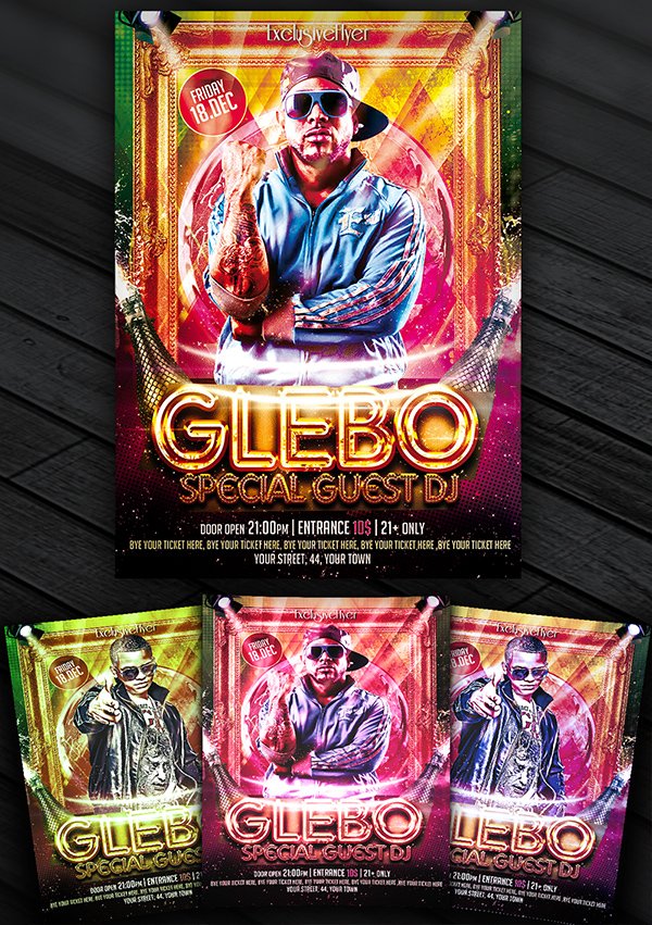 Special Guest DJ Glebo – Free Club and Party Flyer Template