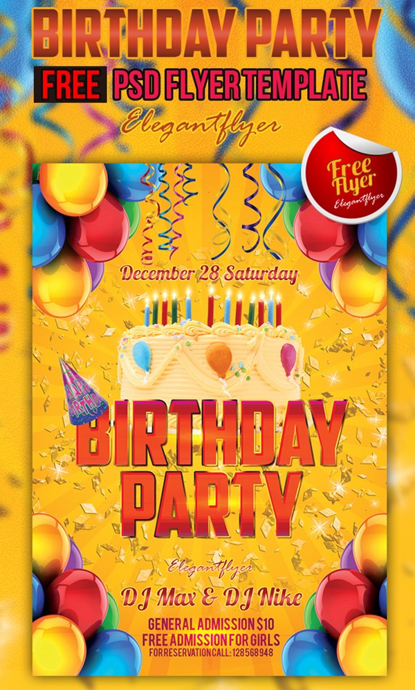 Birthday Party – Free Club and Party Flyer PSD Template