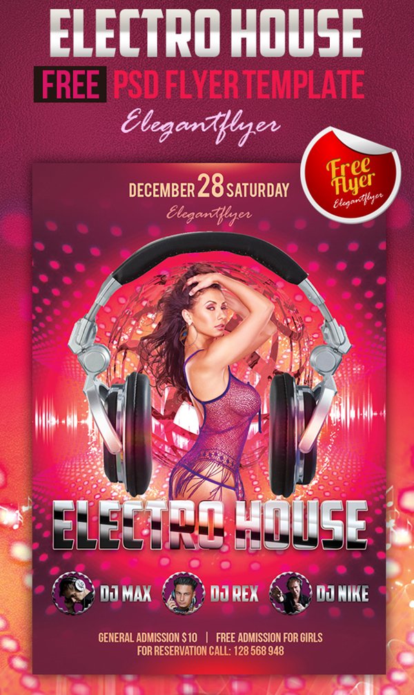 Electro House – Free Club and Party Flyer PSD Template