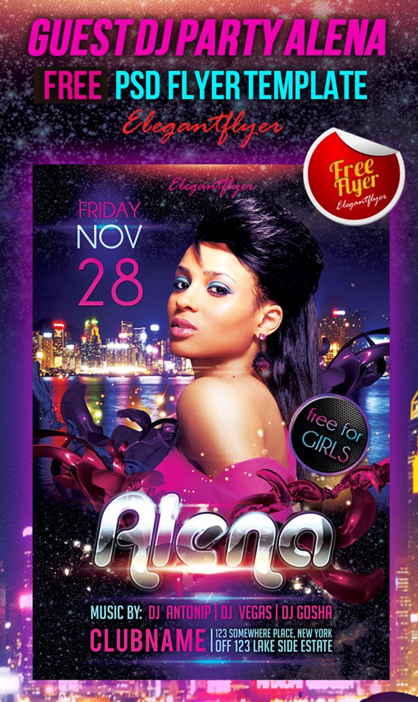 Guest DJ Party Alena – Free Club and Party Flyer