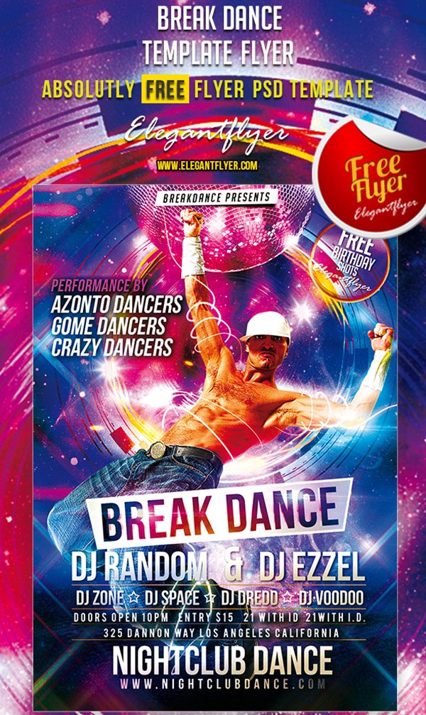 Break Dance – Free Club and Party Flyer PSD Template