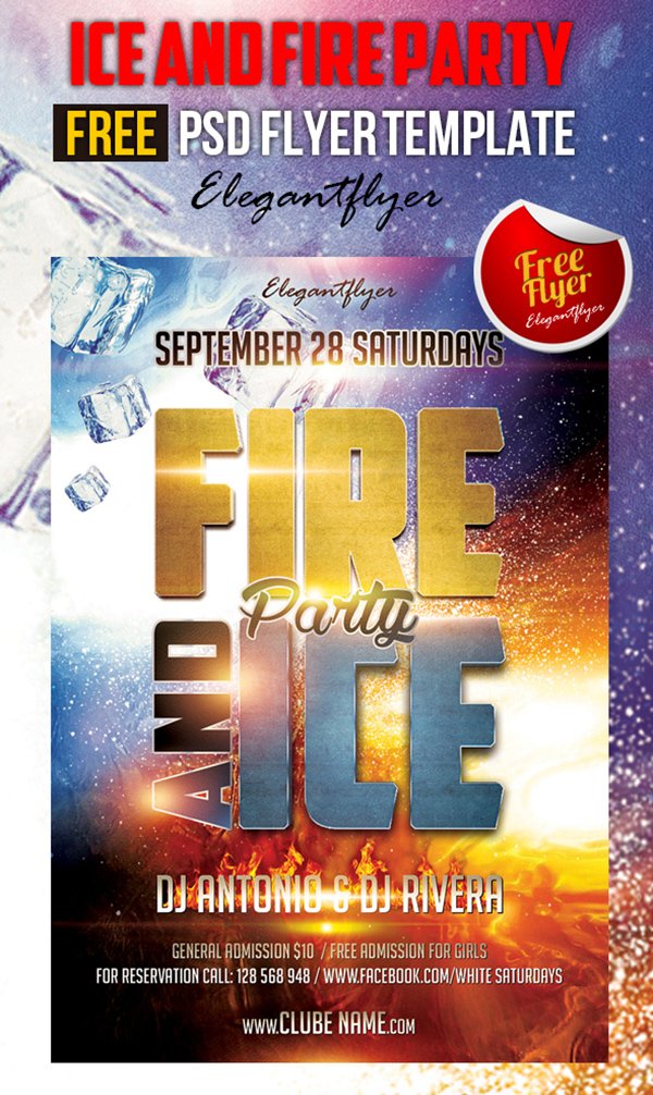 Ice and Fire Party – Free Club and Party Flyer PSD Template
