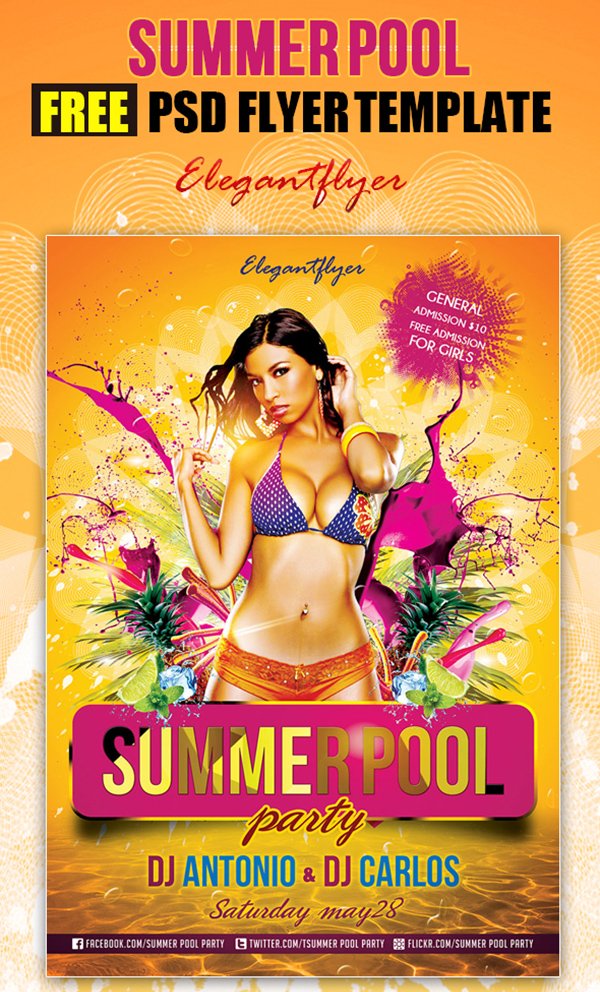 Summer Pool Party – Free Club and Party Free Flyer PSD Template
