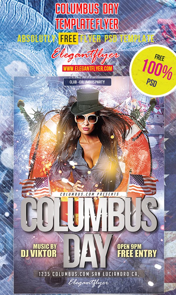 Columbus Day – Club and Party Free Flyer PSD Template