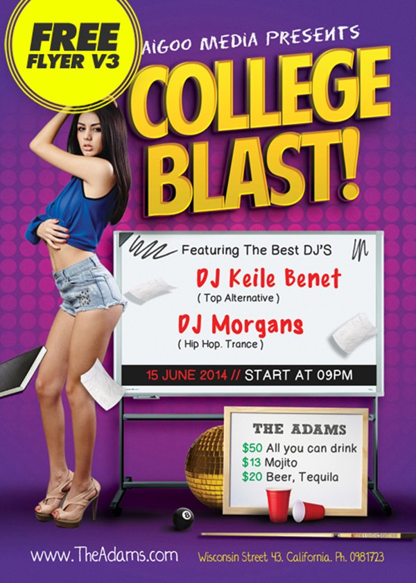 Free download flyer V3 College Blast Club Party Flyer Template