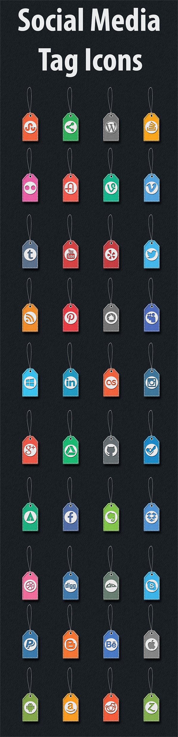 40 Stitched Social Media Tag Icons