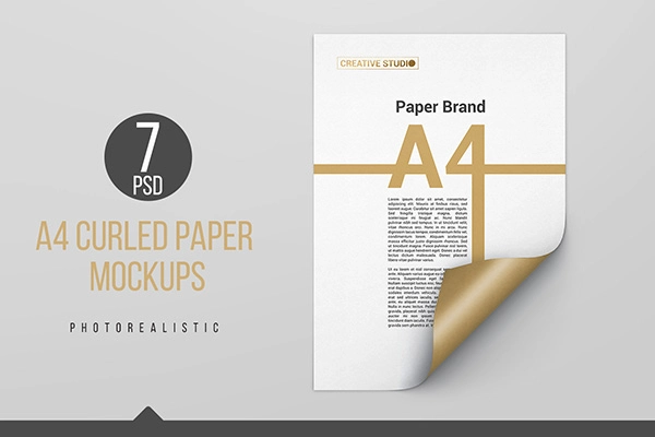 A4 Curled Paper Mockups - 7 PSDs