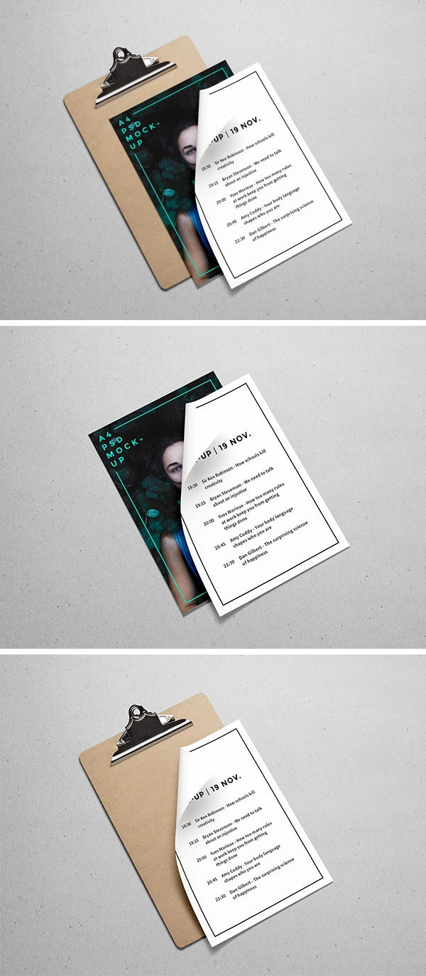 Clipboard and Two A4 Papers - Free Mockup