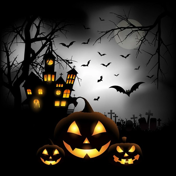 Spooky Halloween Background with Pumpkins in a Cemetery - Free Vector