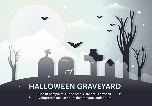 Dark Halloween Graveyard Vector Illustration