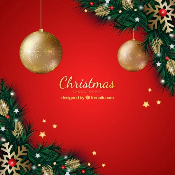Red Background with Christmas Decoration - Free Vector