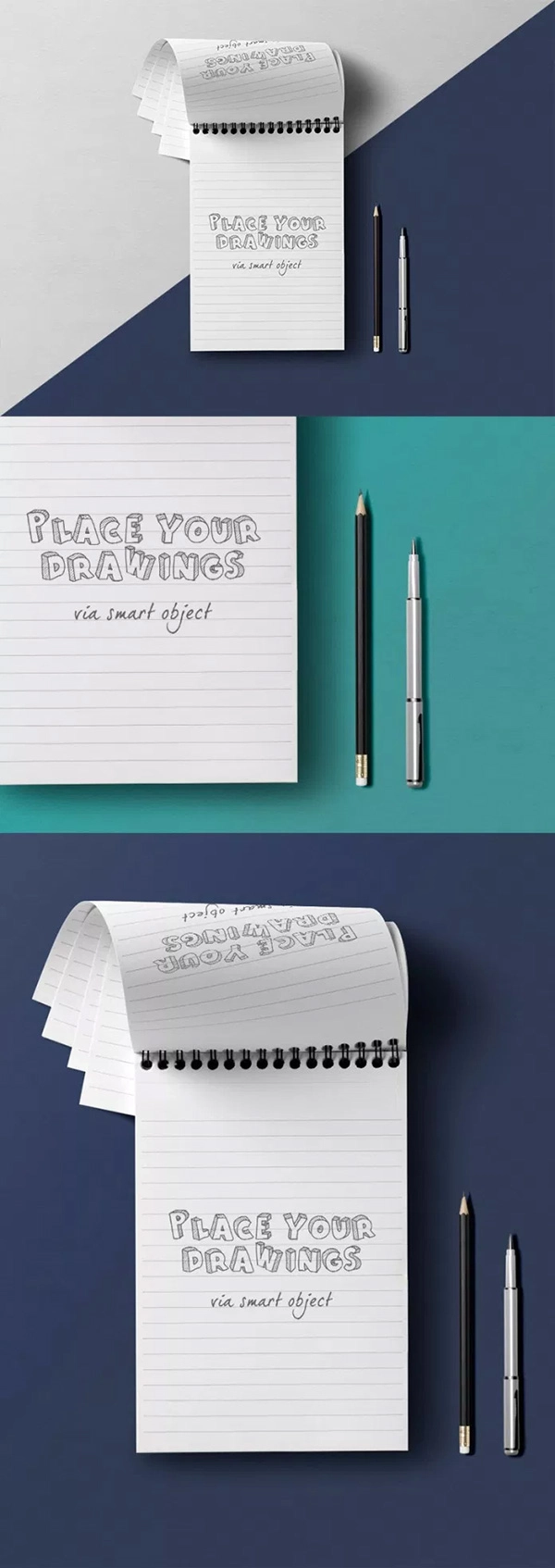 Notepad with Pen & Pencil Mockup Free