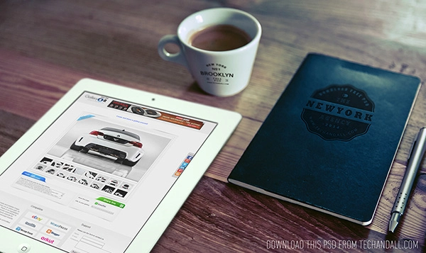 Good Morning (iPad, Cup Logo & Notebook Logo) Mockup Scene