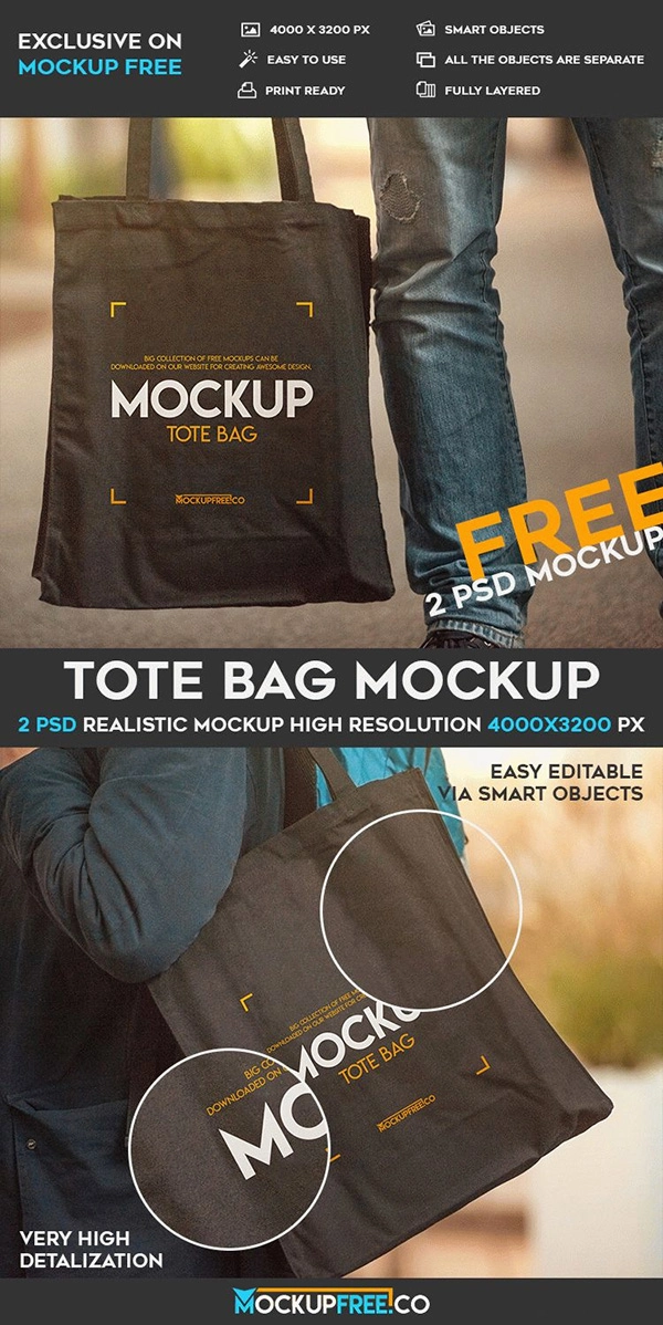 Free Tote Shopping Bag PSD Mockup