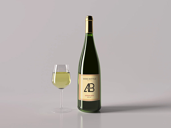 Free Realistic Champagne Bottle and Glass Mockup