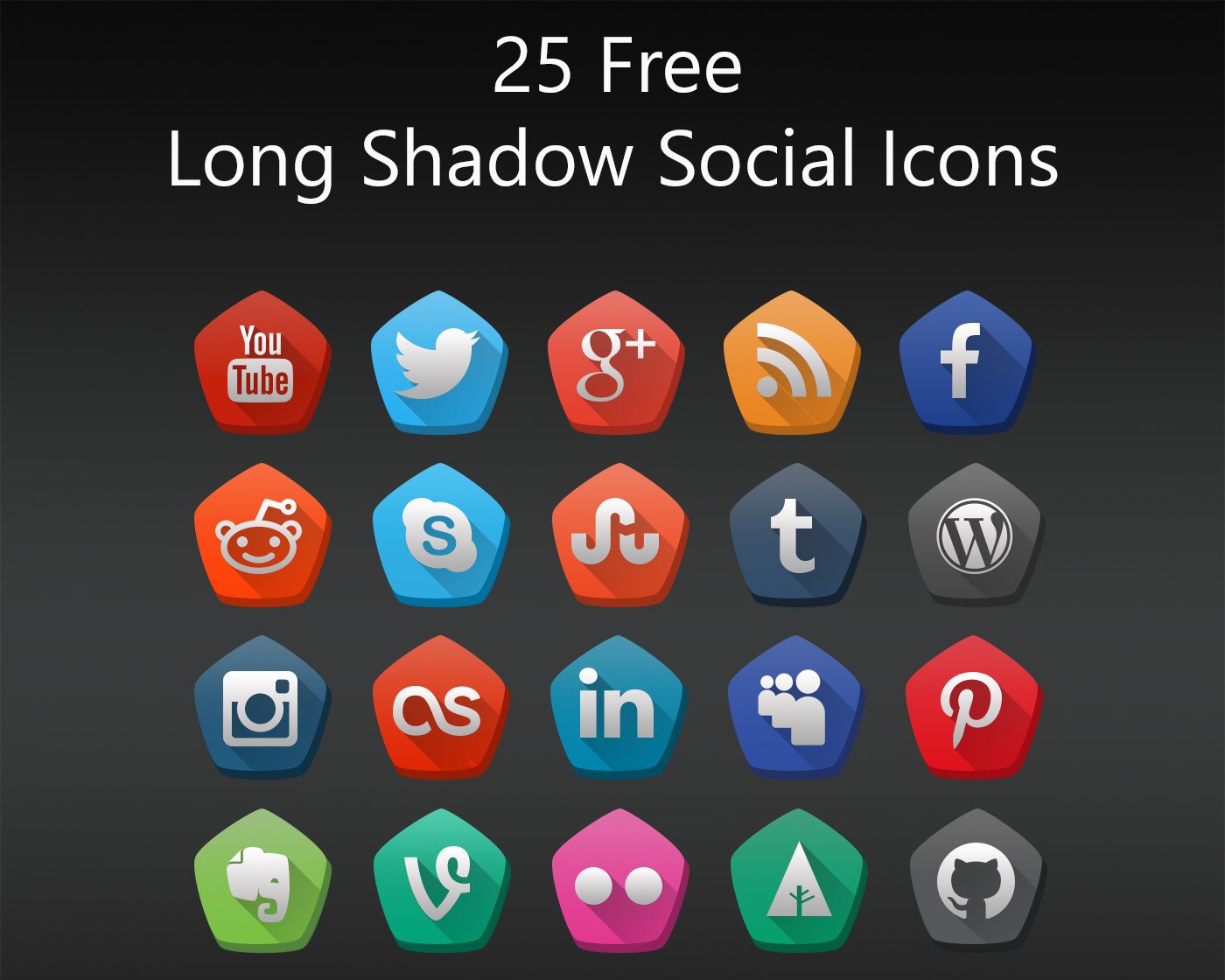 25 Free Long Shadow Social Icons